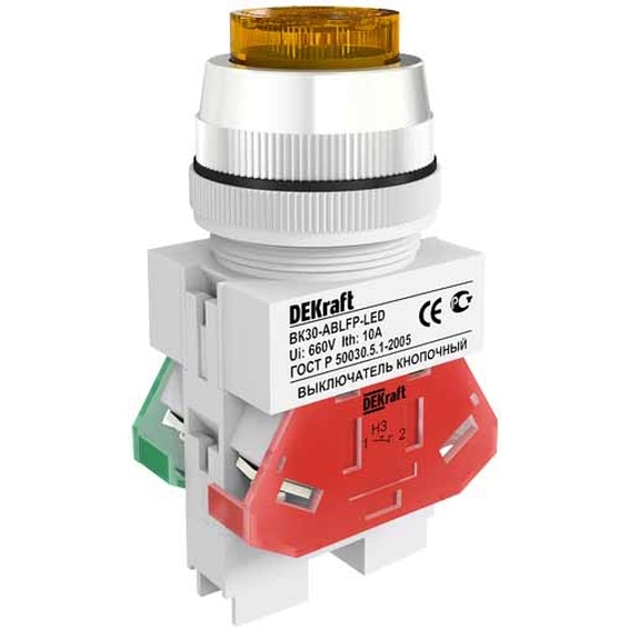 25049DEK DEKraft Выкл. кноп. ABLFP 30 мм Цвет:ЖЕЛТЫЙ LED 220В ВK-30