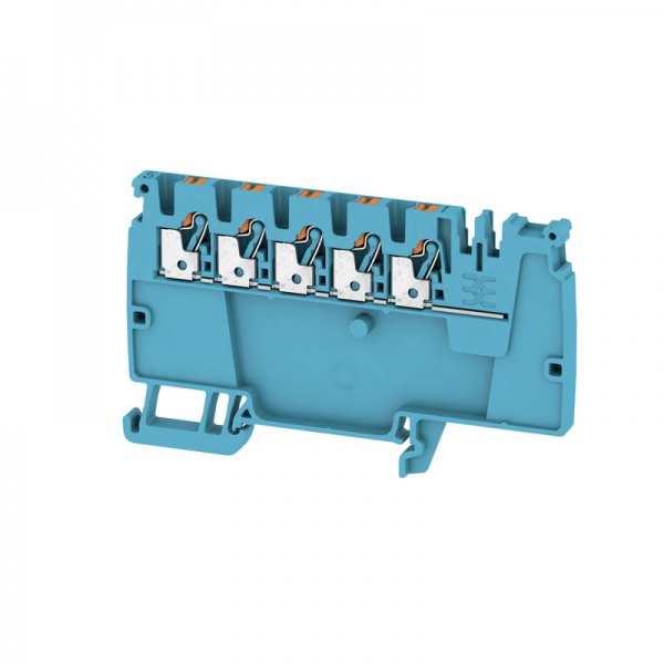 2522840000 WEIDMULLER Клемма питания, PUSH IN, 2.5 mm², 800 V, 24 A, Количество потенциалов на уровень: 1, TS 35, синий, Цвет элементов управления: оранжевый