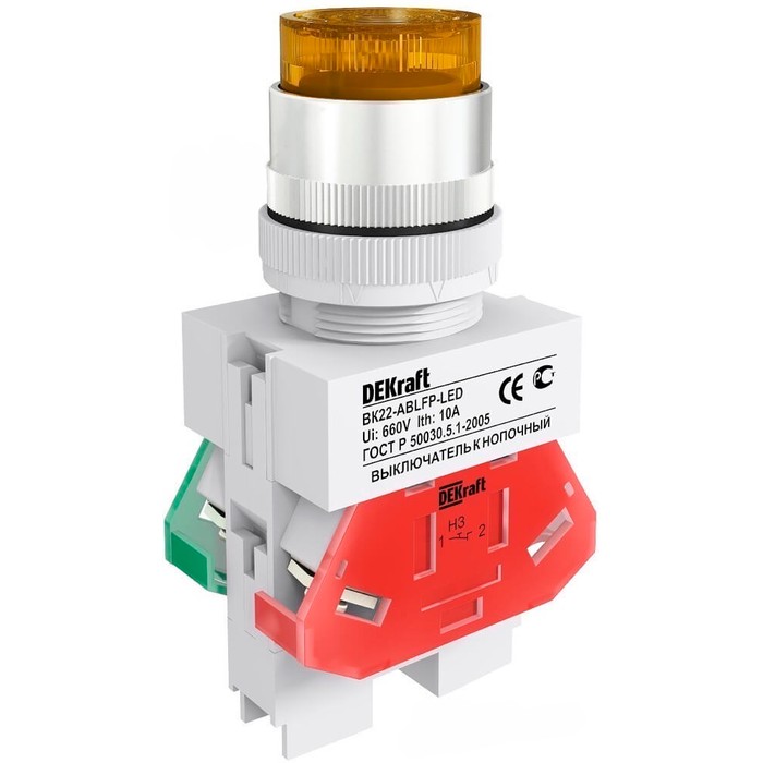 25138DEK DEKraft Выкл. кноп. с фикс. ABFP 22 мм жел. LED 220В ВK-22