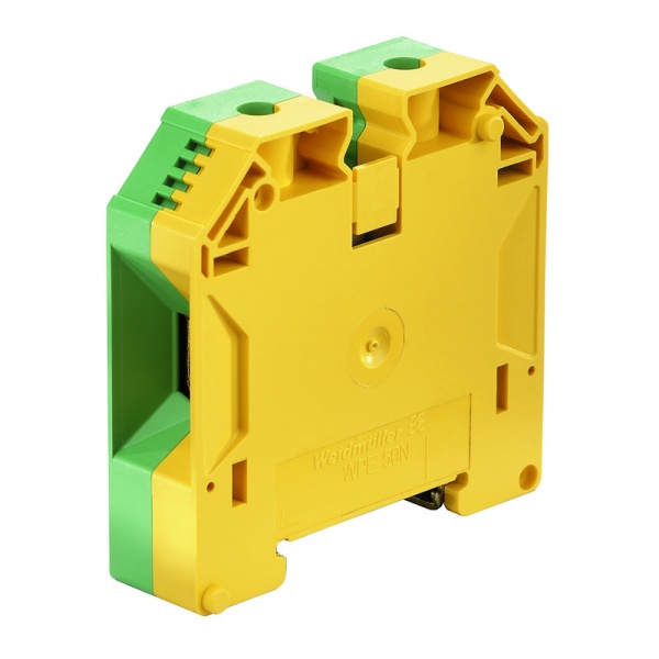 1846040000 WEIDMULLER Клемма защ. заземления (PE), Винтовое соединение, 50 mm², 1000 V, Количество соединений: 2, Количество уровней: 1, зеленый/желтый