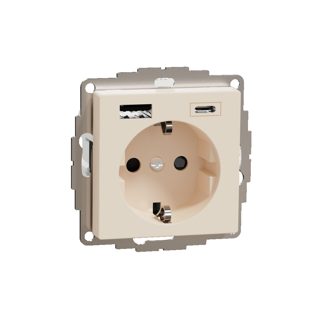 MERTEN SM РОЗЕТКА силовая 16 A с зарядкой USB A+C 3 A, БЕЖЕВЫЙ