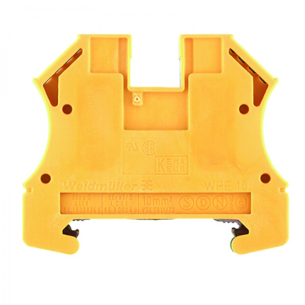 1010300000 WEIDMULLER Клемма защ. заземления (PE), Винтовое соединение, 10 mm², 800 V, Количество соединений: 2, Количество уровней: 1, зеленый/желтый