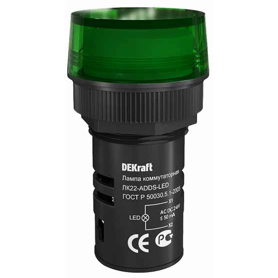 25065DEK DEKraft Лампа комм. ADDS 22 мм LED зел. 24В AC/DC ЛK-22