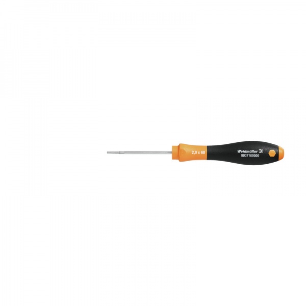 9037160000 WEIDMULLER Плоская отвертка, Толщина лезвия (A): 0.4 mm, Ширина лезвия (B): 2 mm, Длина лезвия: 60 mm, Форма: Шлиц