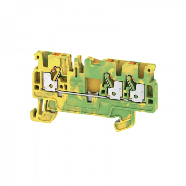 1521670000 WEIDMULLER Клемма защ. заземления (PE), PUSH IN, 2.5 mm², 800 V, Количество соединений: 3, Количество уровней: 1, зеленый/желтый, оранжевый