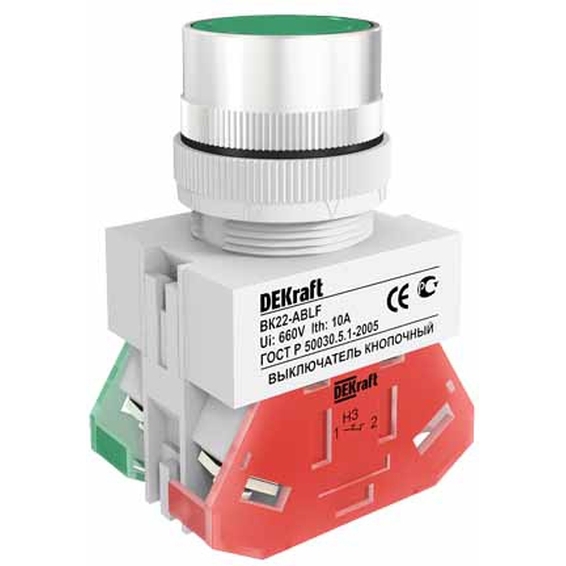 25013DEK DEKraft Выкл. кноп. ABLF 22 мм Цвет:ЗЕЛЕНЫЙ 220В ВK-22