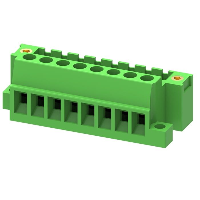 Male connector,5.08mm pitch,20P,with fixing flange,with nut,Green