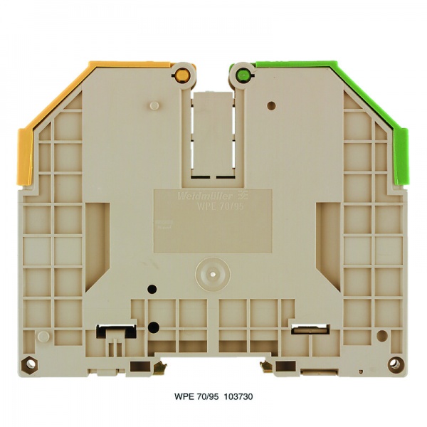1037300000 WEIDMULLER Клемма защ. заземления (PE), Винтовое соединение, 95 mm², 1000 V, Количество соединений: 2, Количество уровней: 1, зеленый/желтый