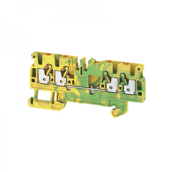 1521540000 WEIDMULLER Клемма защ. заземления (PE), PUSH IN, 2.5 mm², 800 V, Количество соединений: 4, Количество уровней: 1, зеленый/желтый, оранжевый