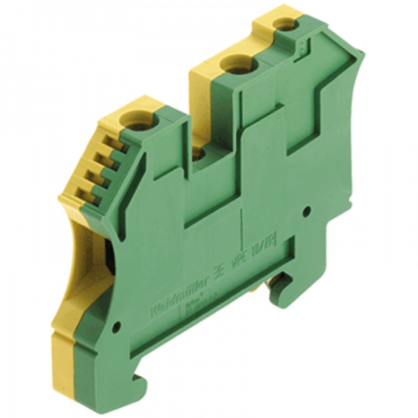 1042500000 WEIDMULLER Клемма защ. заземления (PE), Винтовое соединение, 10 mm², 1000 V, Количество соединений: 2, Количество уровней: 1, зеленый/желтый