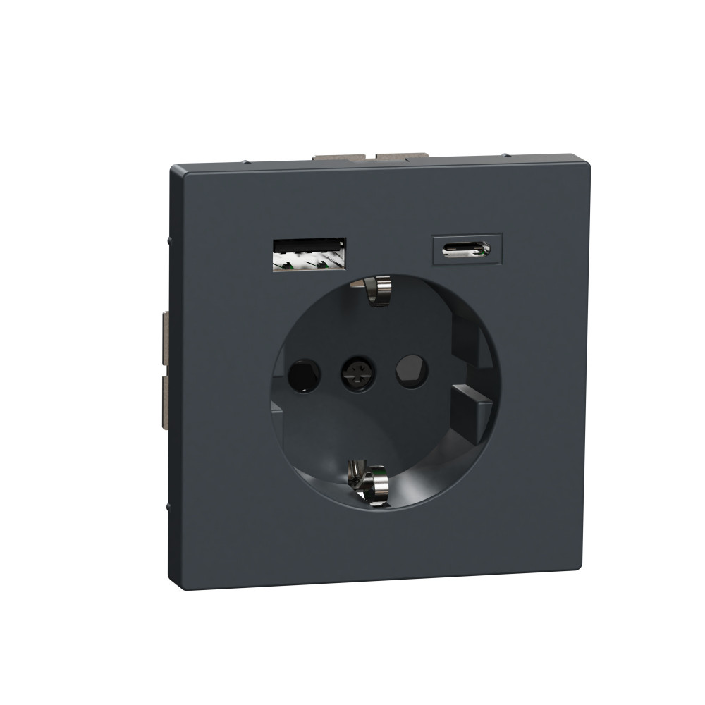 MERTEN D-Life РОЗЕТКА силовая 16 A с зарядкой USB A+C 3 A, АНТРАЦИТ