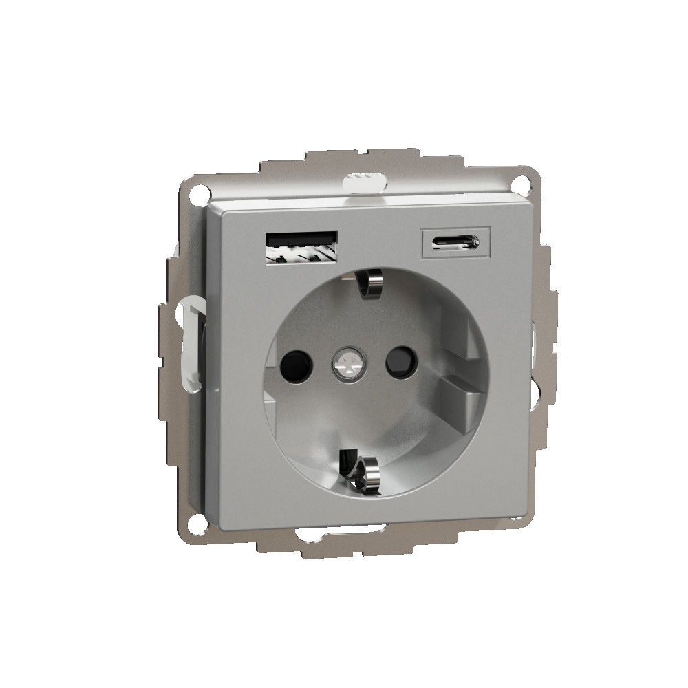 MERTEN SM РОЗЕТКА силовая 16 A с зарядкой USB A+C 3 A, АЛЮМИНИЙ