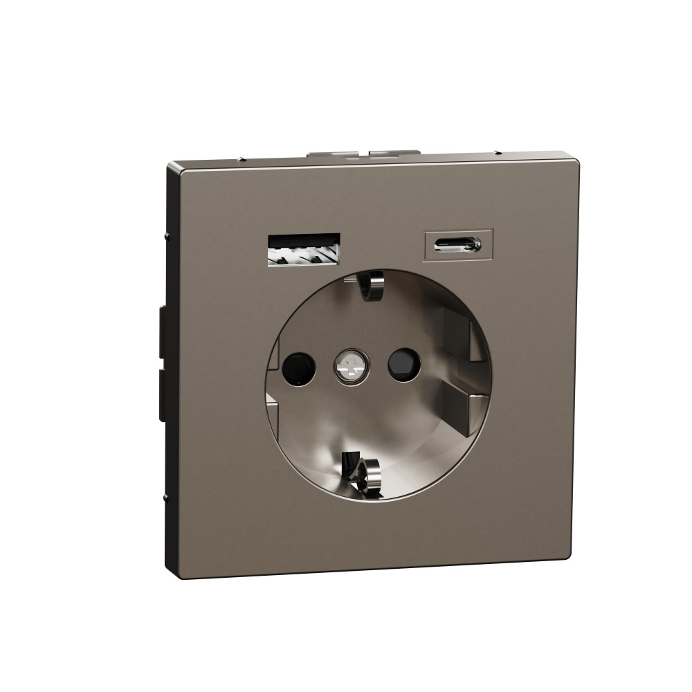 MERTEN D-Life РОЗЕТКА силовая 16 A с зарядкой USB A+C 3 A, НЕРЖ. СТАЛЬ