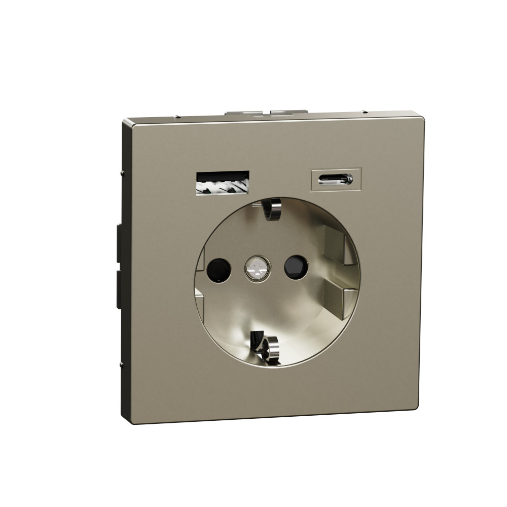MERTEN D-Life РОЗЕТКА силовая 16 A с зарядкой USB A+C 3 A, НИКЕЛЬ