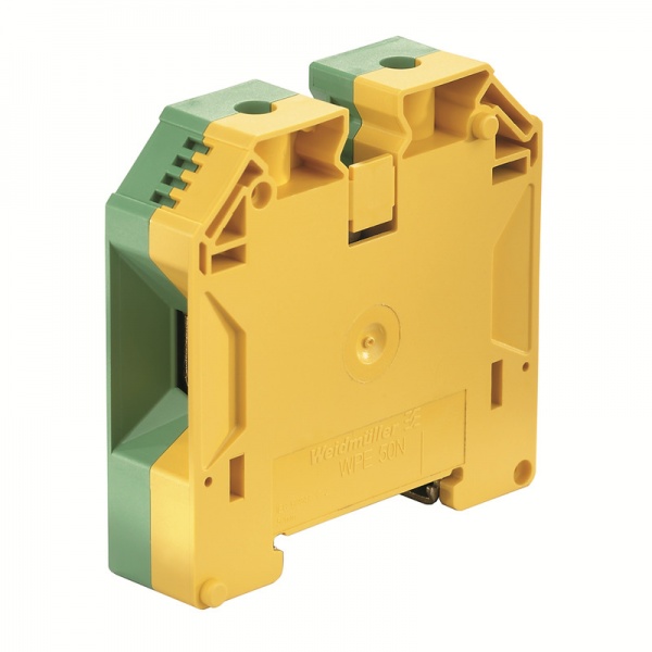 1422430000 WEIDMULLER Клемма защ. заземления (PE), Винтовое соединение, 50 mm², 1000 V, Количество соединений: 2, Количество уровней: 1, зеленый/желтый