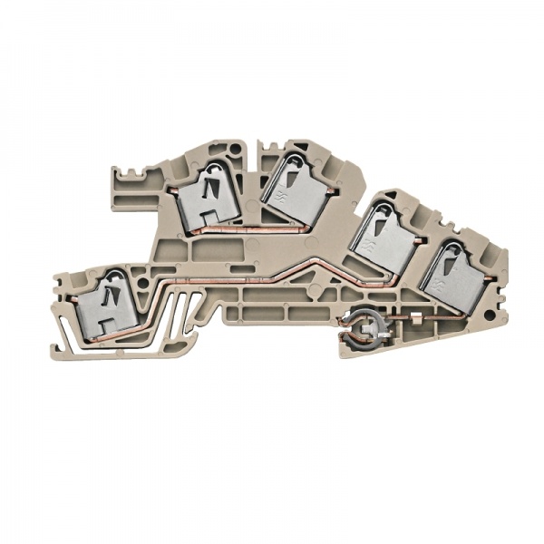 1837040000 WEIDMULLER Клеммная колодка многоуровневой установки, PUSH IN, 4 mm², 400 V, 32 A, Количество соединений: 5, Количество уровней: 2, Темно-бежевый