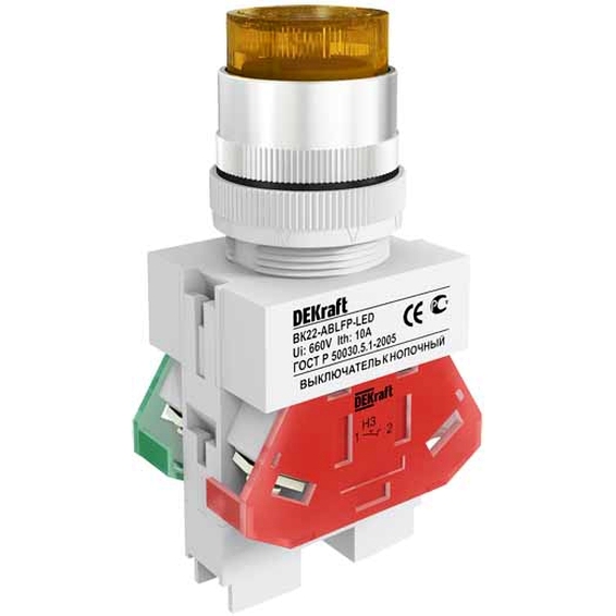 25028DEK DEKraft Выкл. кноп. ABLFP 22 мм Цвет:ЖЕЛТЫЙ LED 220В ВK-22