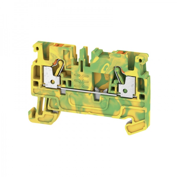 1521680000 WEIDMULLER Клемма защ. заземления (PE), PUSH IN, 2.5 mm², 800 V, Количество соединений: 2, Количество уровней: 1, зеленый/желтый, оранжевый