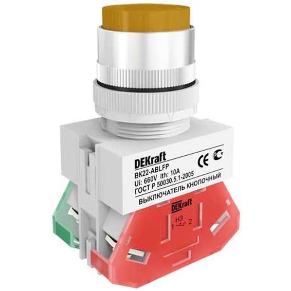 25071DEK DEKraft Выкл. кноп. ABLFP 22 мм LED жел. 24В AC/DC ВK-22