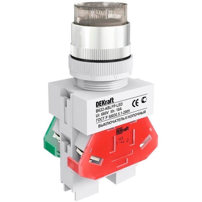 25068DEK DEKraft Выкл. кноп. ABLFP 22 мм LED бел. 24В AC/DC ВK-22