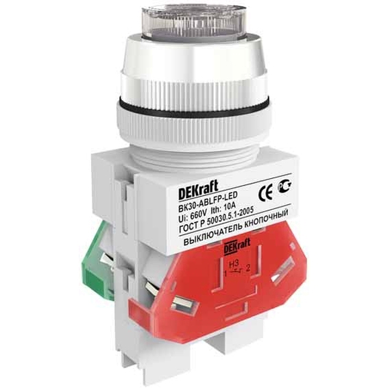 25050DEK DEKraft Выкл. кноп. ABLFP 30 мм Цвет:БЕЛЫЙ LED 220В ВK-30