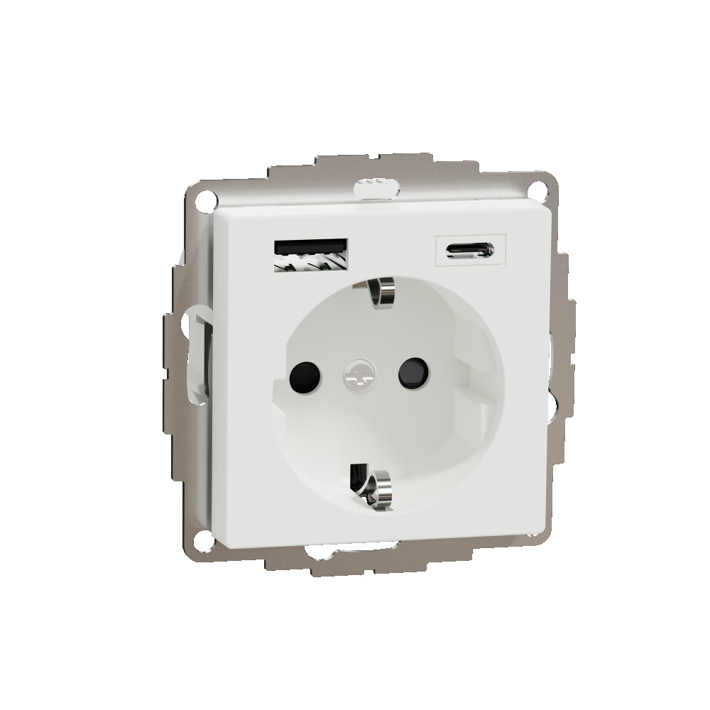 MERTEN SM РОЗЕТКА силовая 16 A с зарядкой USB A+C 3 A, АКТИВНЫЙ БЕЛЫЙ