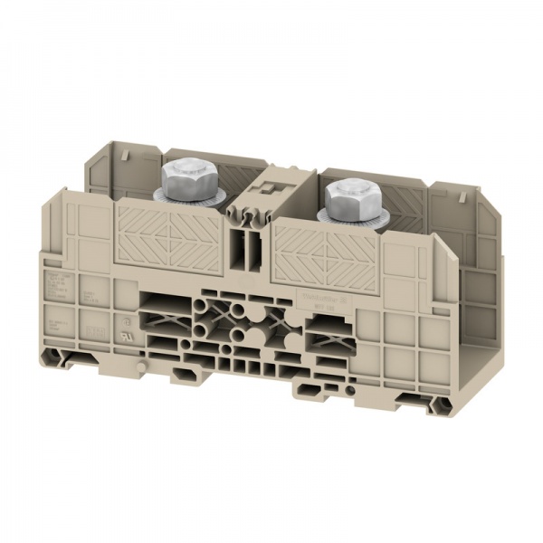 1049250000 WEIDMULLER Болтовая клемма, Болтовое соединение, 185 mm², 500 V, 353 A, Количество соединений: 2, M 12, TS 35, Темно-бежевый