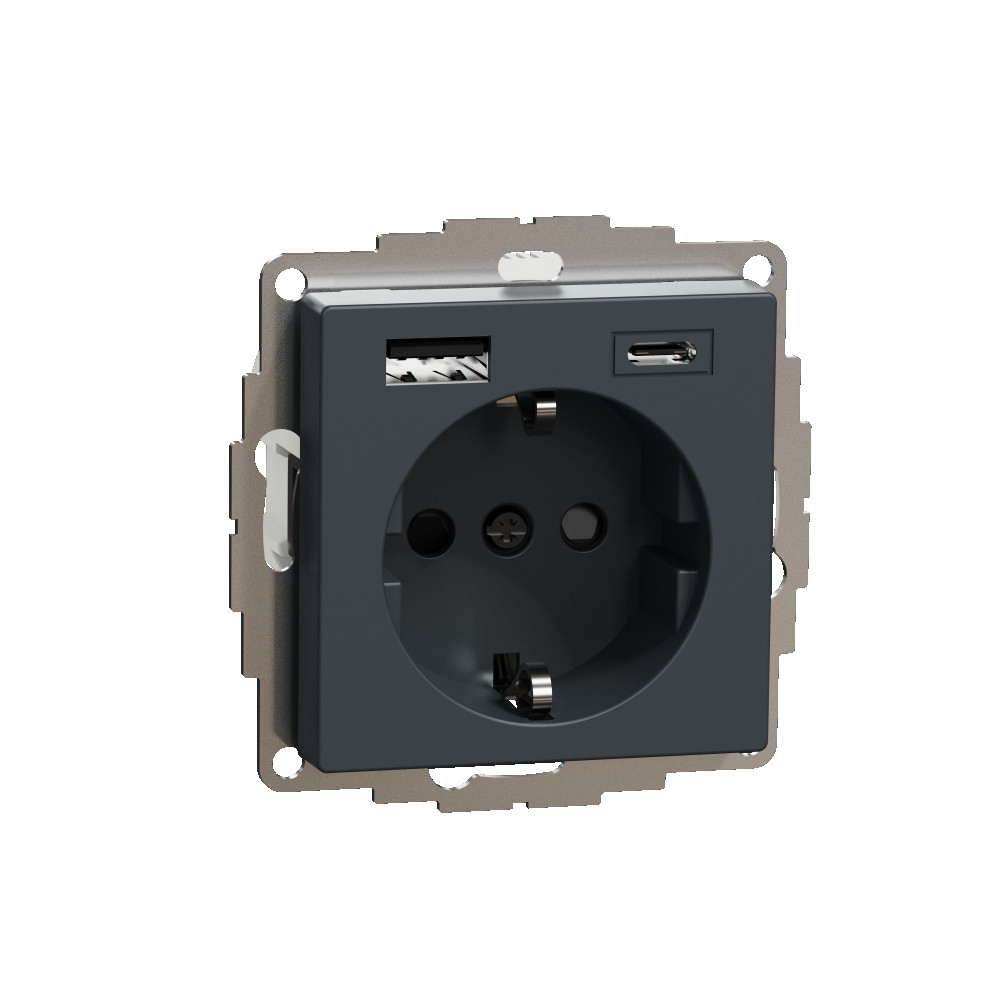 MERTEN SM РОЗЕТКА силовая 16 A с зарядкой USB A+C 3 A, АНТРАЦИТ