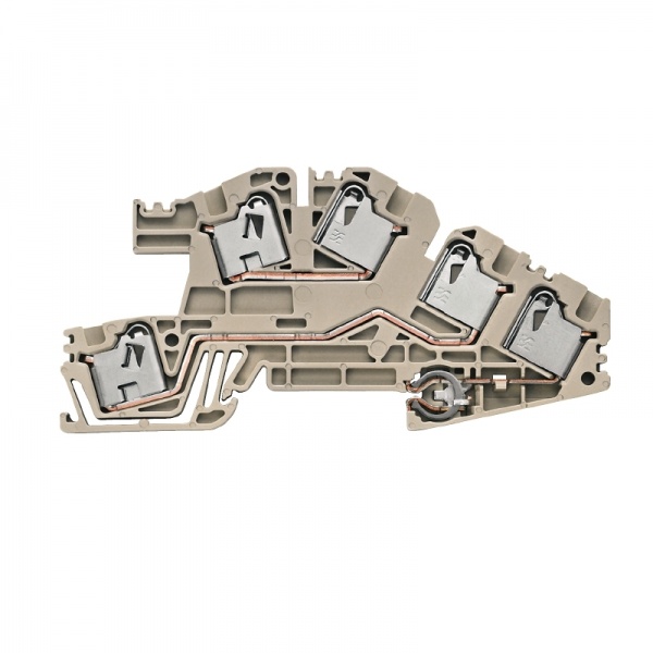 1837050000 WEIDMULLER Клеммная колодка многоуровневой установки, PUSH IN, 4 mm², 400 V, 32 A, Количество соединений: 5, Количество уровней: 2, Темно-бежевый