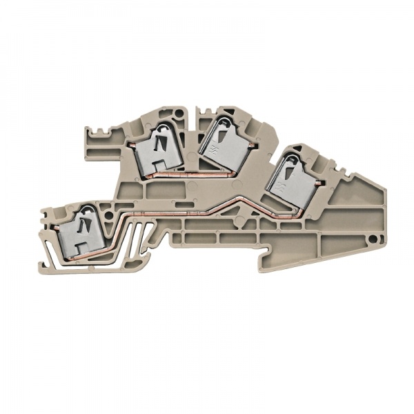 1837030000 WEIDMULLER Клеммная колодка многоуровневой установки, PUSH IN, 4 mm², 400 V, 32 A, Количество соединений: 4, Количество уровней: 2, Темно-бежевый