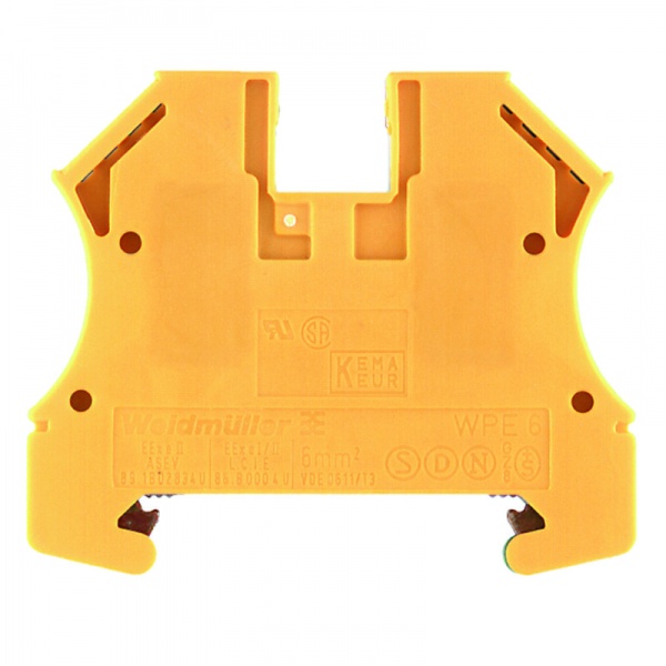1010200000 WEIDMULLER Клемма защ. заземления (PE), Винтовое соединение, 6 mm², 800 V, Количество соединений: 2, Количество уровней: 1, зеленый/желтый