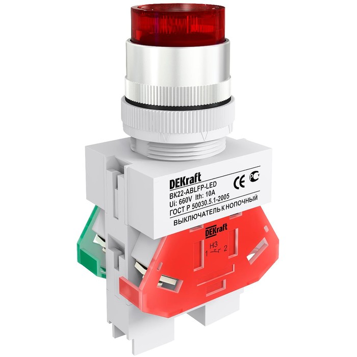 25070DEK DEKraft Выкл. кноп. ABLFP 22 мм LED кр. 24В AC/DC ВK-22