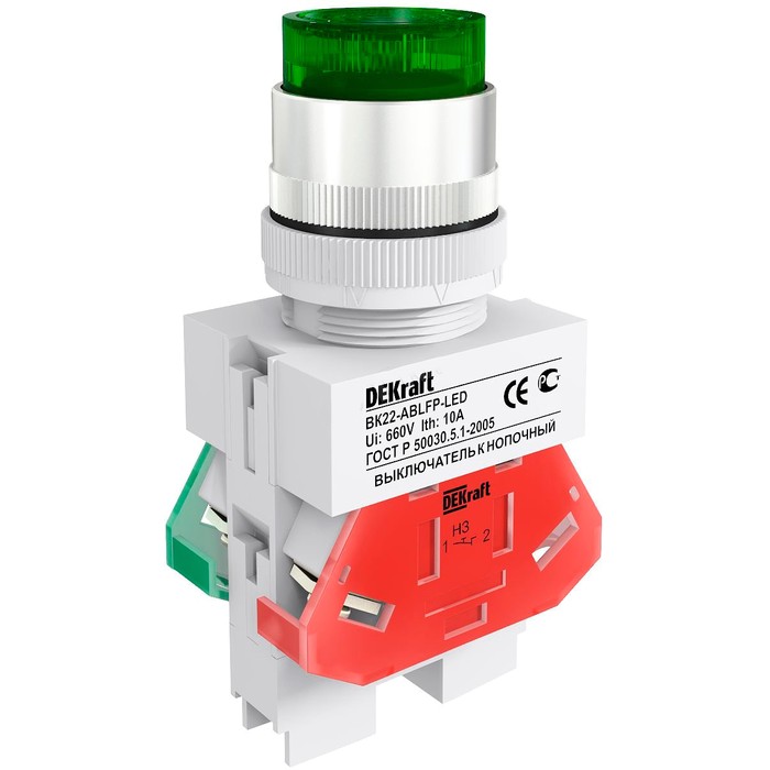 25069DEK DEKraft Выкл. кноп. ABLFP 22 мм LED зел. 24В AC/DC ВK-22